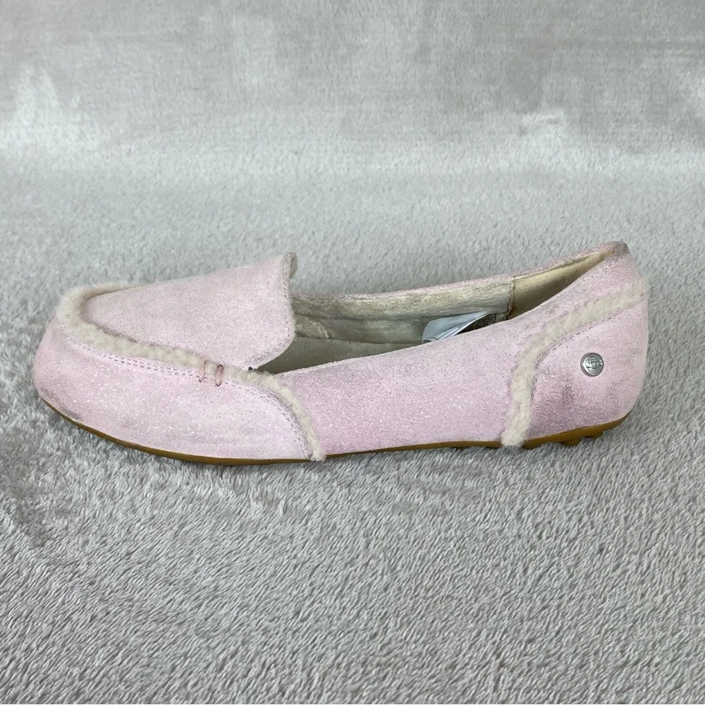 UGG Hailey Sparkle Girls Slippers Flats Size 4 Pink Sheepskin Suede Slip On